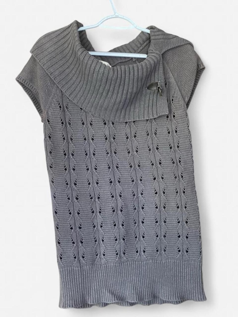 Vintage Y2K Kim Rogers Cowl Neck Off the Shoulder Grey Knit Sweater Dress Buckle